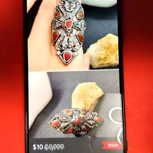 Gothic Wrap  Carnelian and Swarovski Crystal Ring Size 6